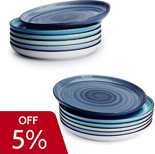 Sweese Juego de 6 platos llanos de 10 pulgadas y platos de postre de 7.4 pulgadas