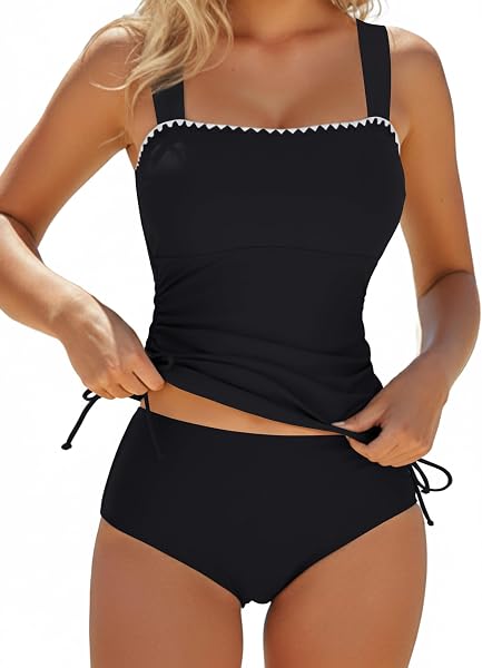 Blooming Jelly Women's Ruched Tankini with Drawstring