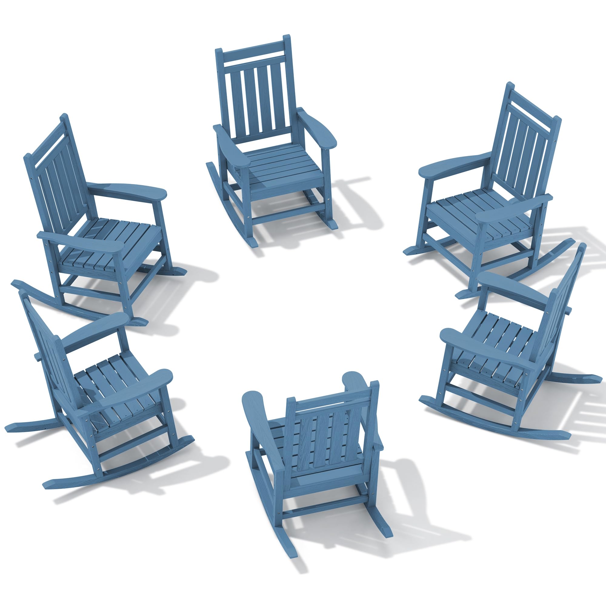 SERWALL Outdoor Rocking Chair Set of 6, Patio Rocking Chairs for Adults, Blue