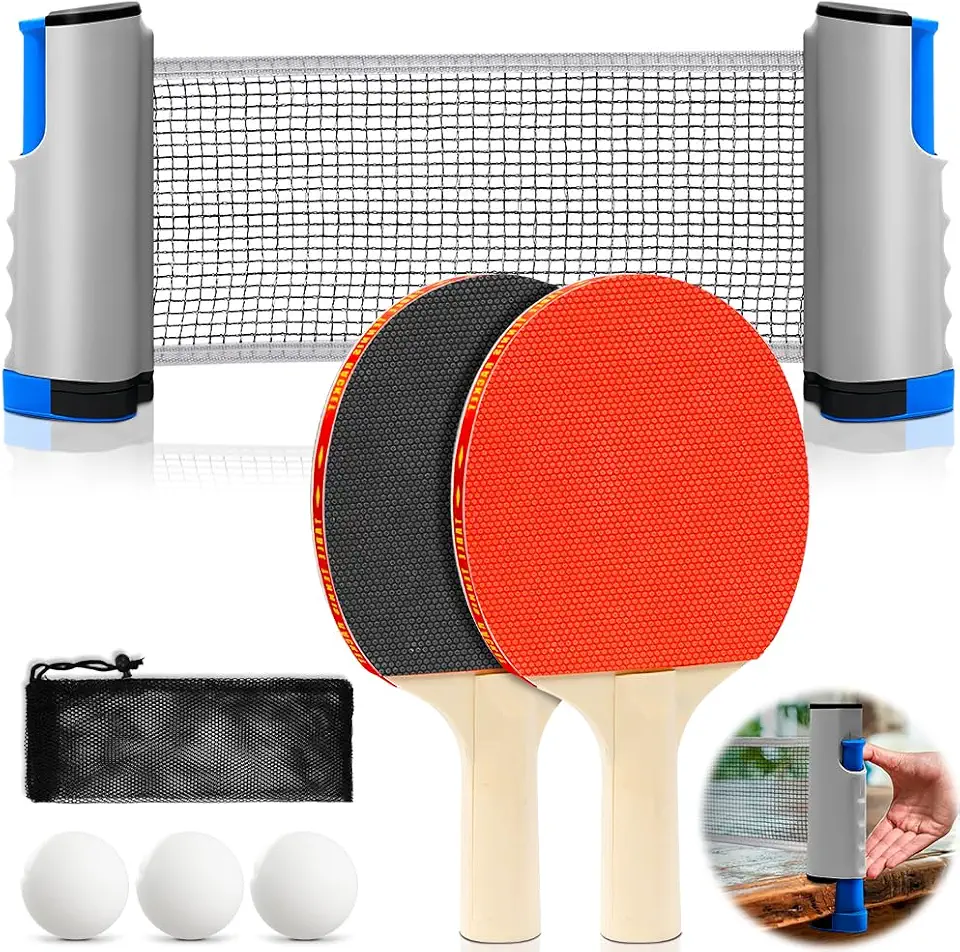 Kit Ping Pong com Rede, 2 Raquetes+3 Bolas+Suporte/Rede, Raquete Tenis de Mesa, Raquete Ping Pong, Profissional, Kit Tenis de Mesa