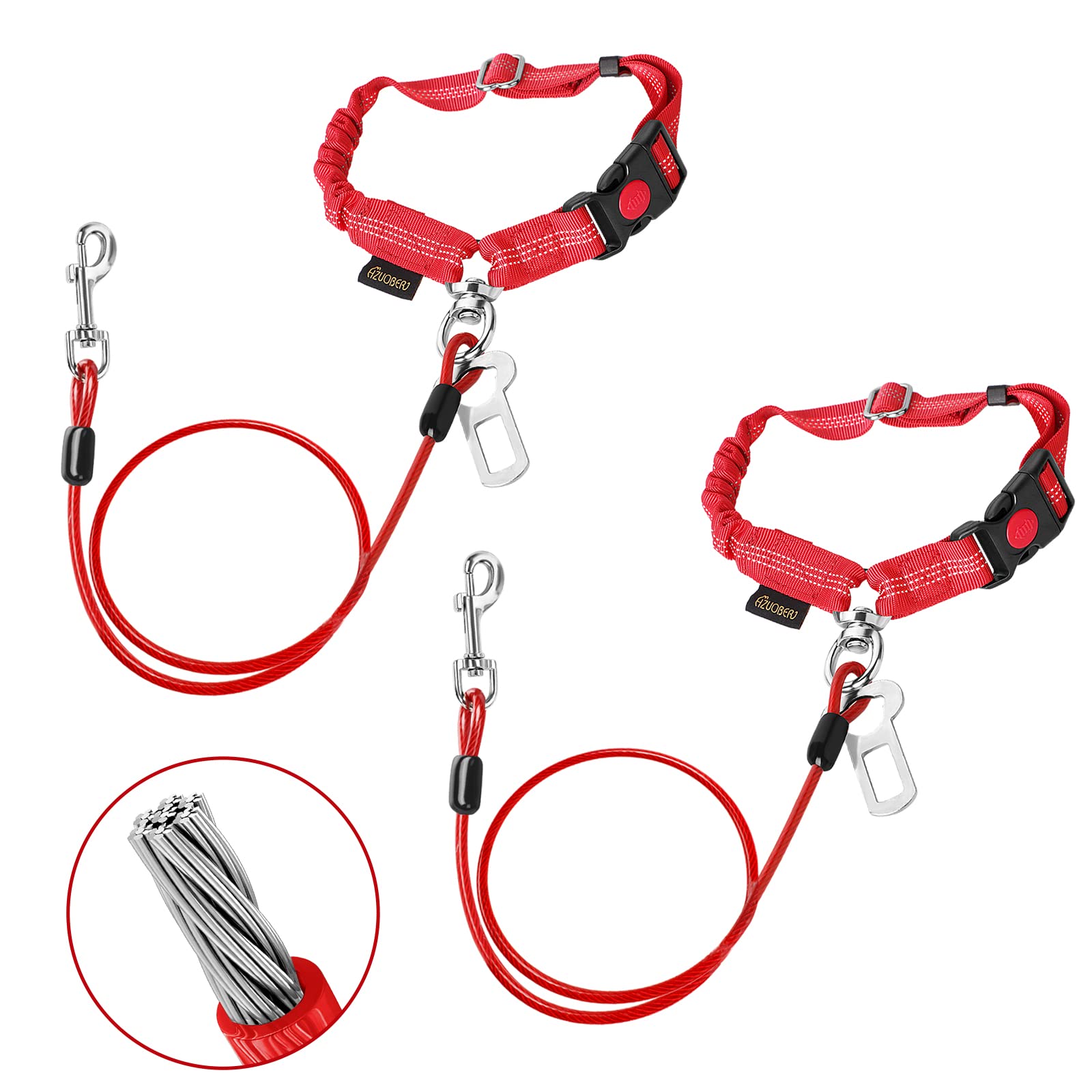 CHZUOBER Chew Proof Dog Car Seat Belt, 2 in 1 Steel Cable Dog Car Accessories Headrest Restraint Dogs Car Seatbelt for Medium Large Dogs Chewer Heavy Duty Doggie Seatbelts for Cars Swivel Attach — image 1