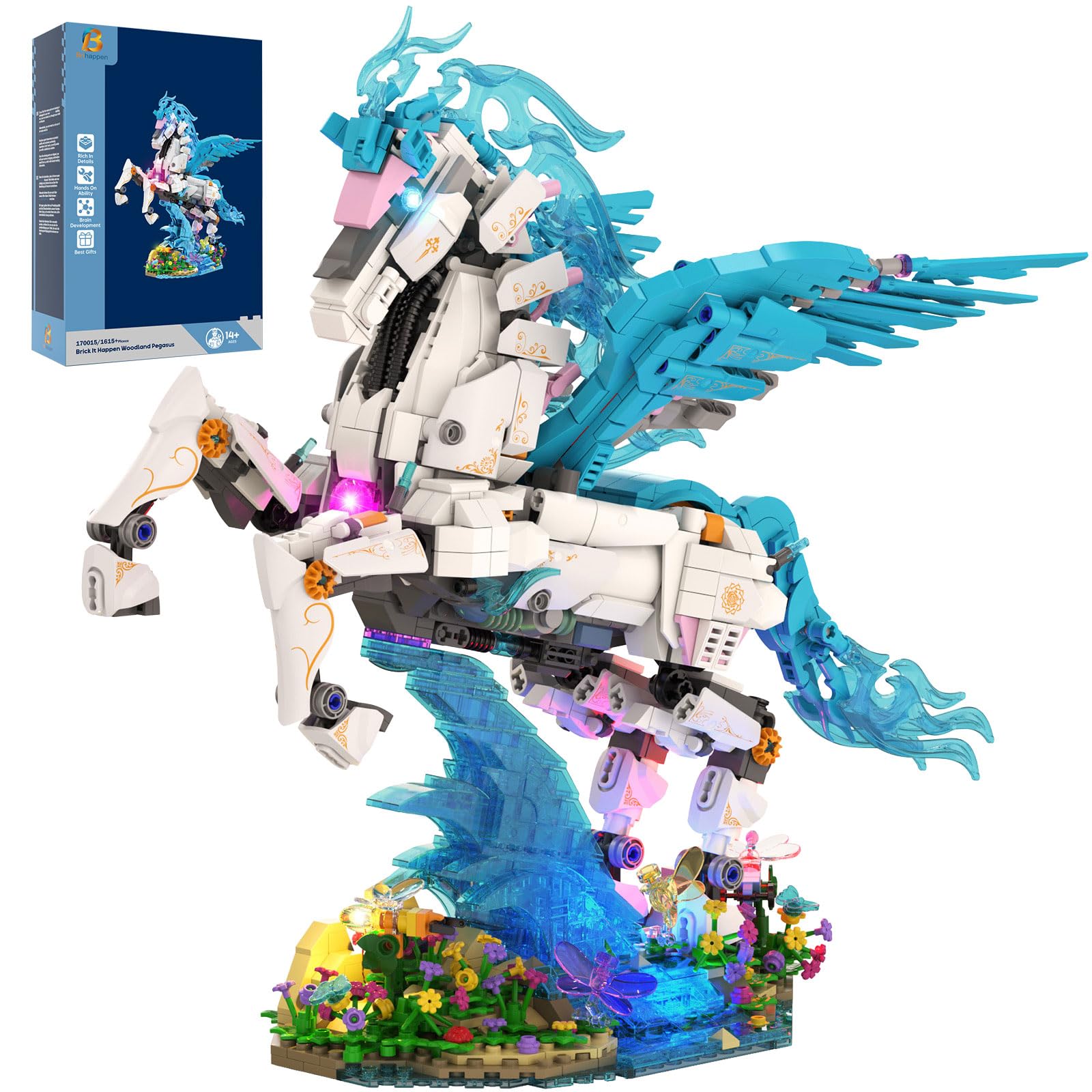 Pegasus Bausatz für Erwachsene und Jugendliche ab 14+, Fantasie Fliegendes Pferd Klemmbausteine Spielzeug Modell, Heimbüro Dekor, Kreatives Geschenk für Mädchen Jungen (1615 Stück)