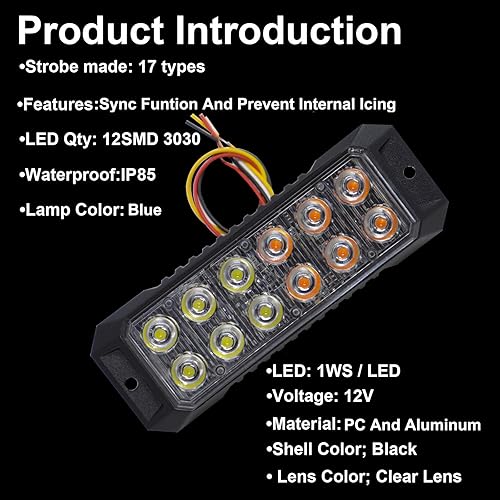 Miniatura 3 de 4 luces estroboscópicas para camiones, función de sincronización, luces de emergencia para vehículos, luces estroboscópicas LED de 12 LED, cabezal