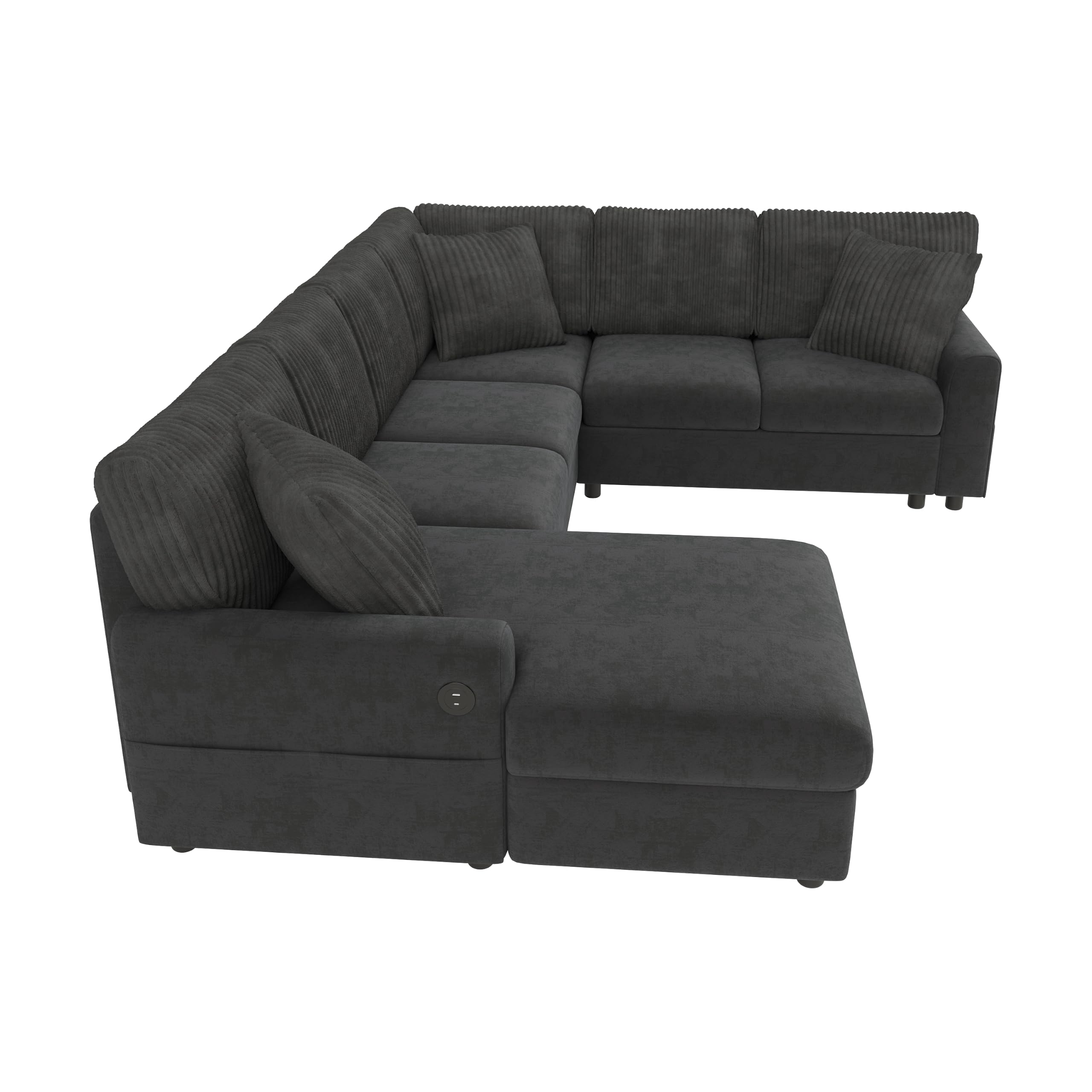 Sofa Rinconera en Forma de U, Puerto USB, 3 Cojines
