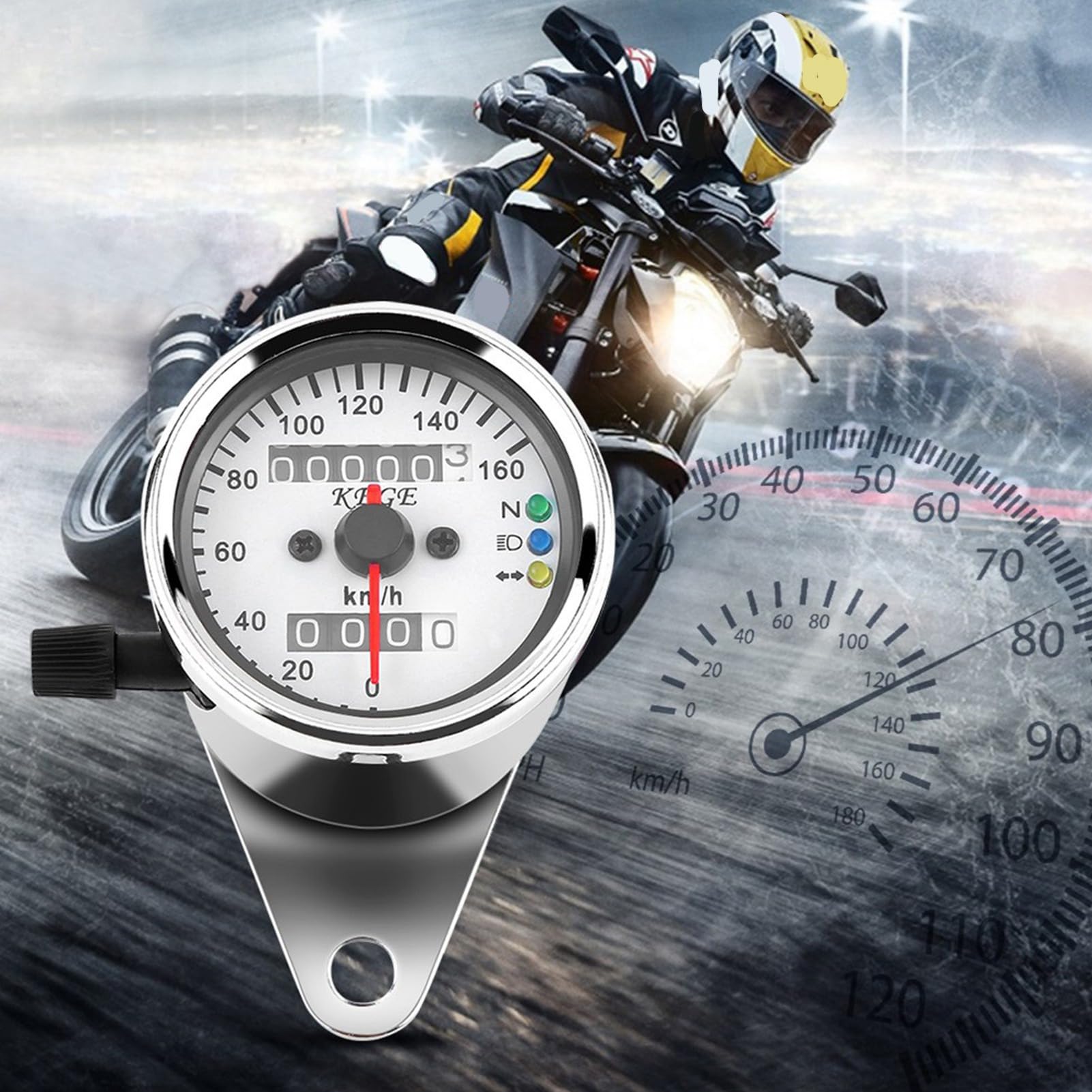 1 pc Moto Compteur De Vitesse Universel Moto Compteur Odomètre Signal Double Affichage Numérique LED Compteur De Vitesse Jauge pour Mesurer La Vitesse(argent), Compteur automatique,tachymètre