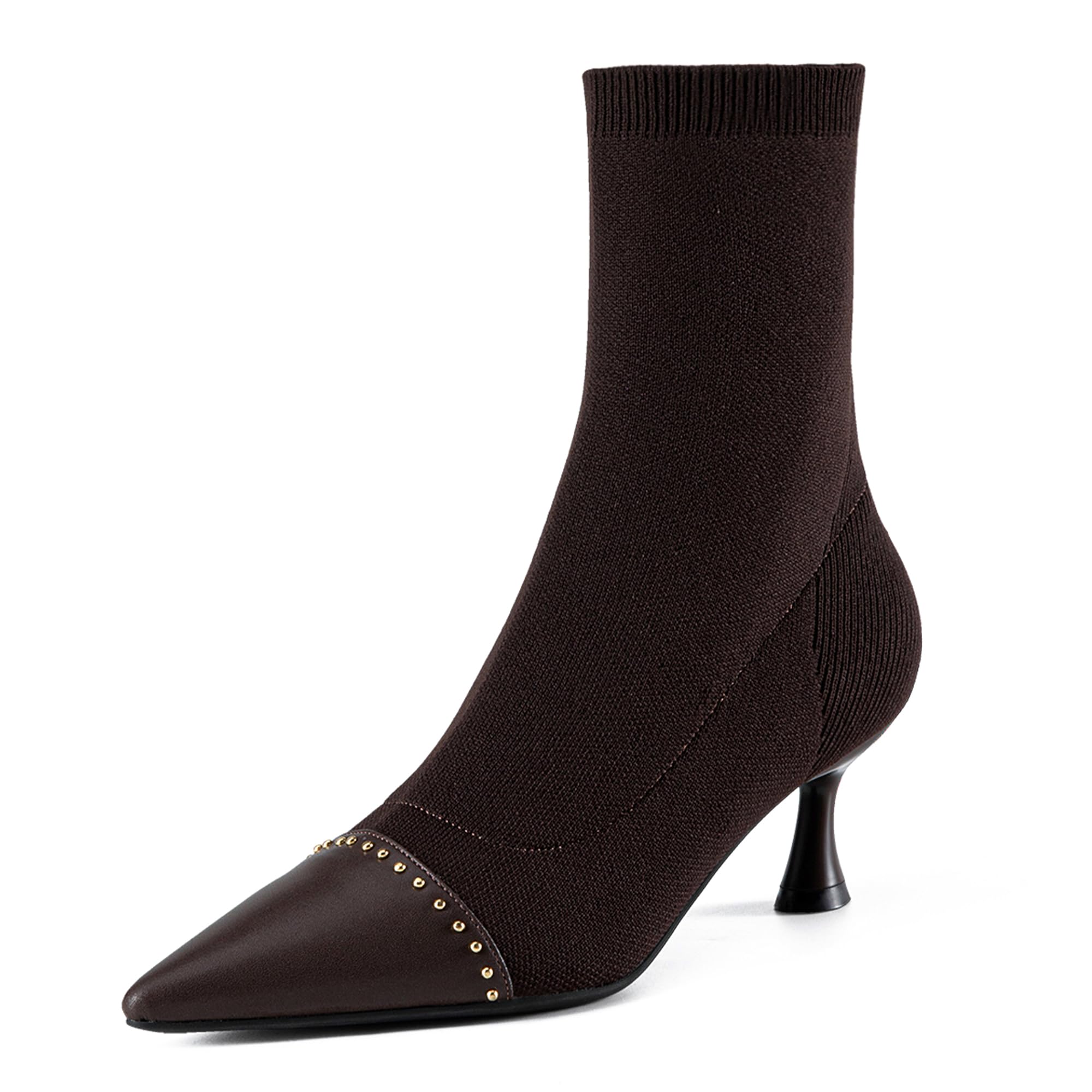 NEWBELLA COSY Womens Pointed Toe Ankle Boots - 3 Inch Kitten Heel Dressy Booties Slip-On Winter Boots for