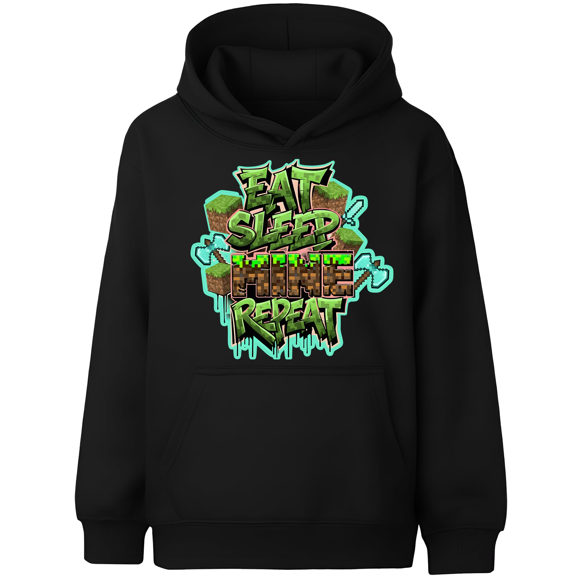 Fringoo Boys Black - Eat Mine Gamer Hoodie Grey For Cotton Rich Soft Hooded Sweatshirt For Gaming Pullover Jumper With Kangaroo Pocket Age 5-13 (Uk, Age, 12 Years, 13 Years, Regular, )