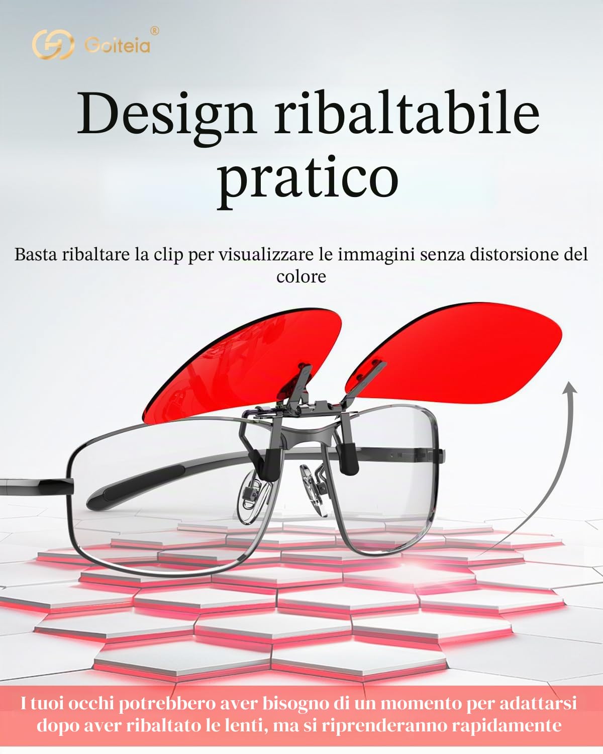Goiteia Clip on Occhiali Luce Blu Rossa – 100% Blocca completamente la luce blu e verde – Pellicola AR a doppio strato – Allevia la fatica oculare e migliora il sonno