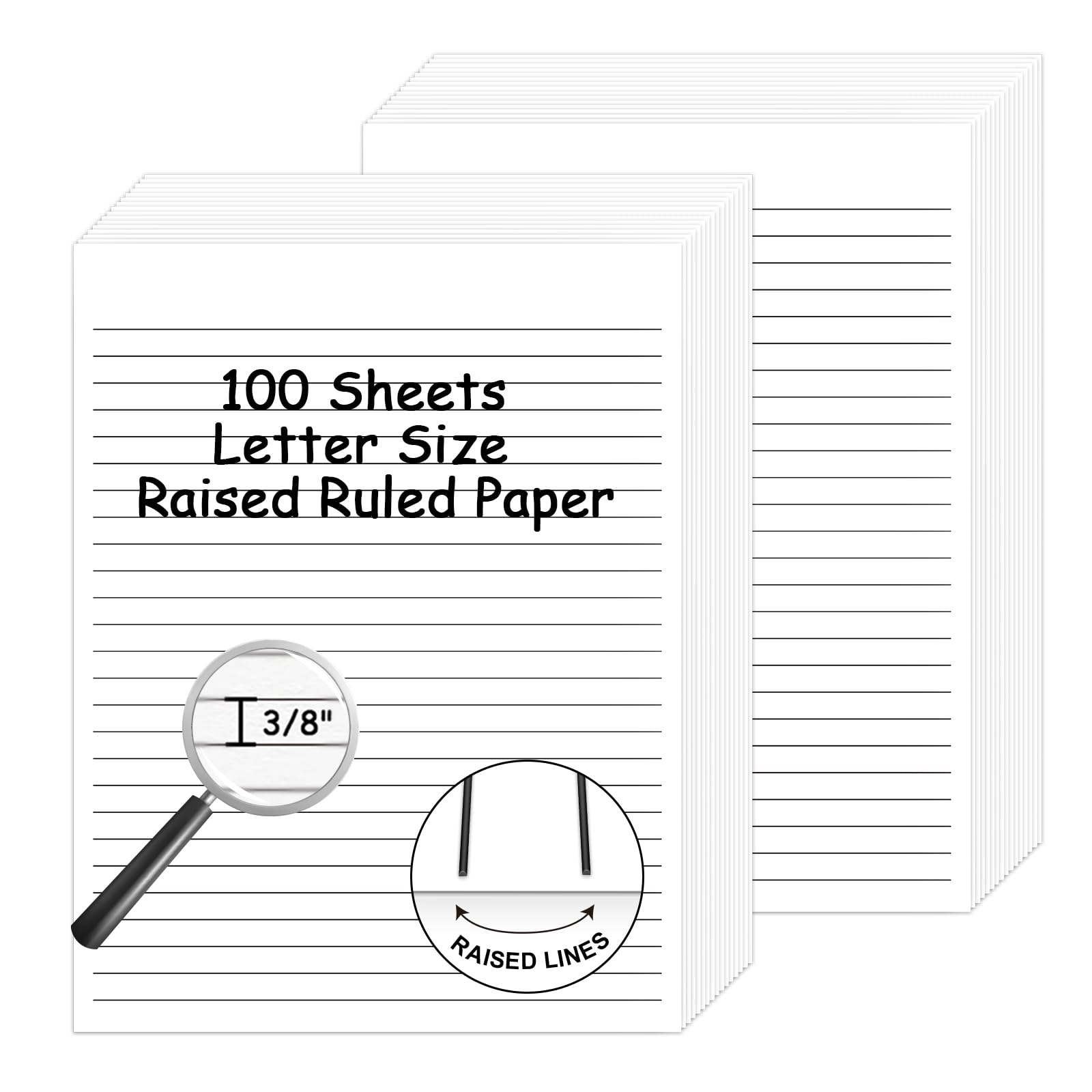 100 Sheets Handwriting Paper 8.5”x11” Narrow Ruled Spacing Raised Line Writing Paper Tactile Handwriting Paper Multi-Sensory Ruled Handwriting Tablet