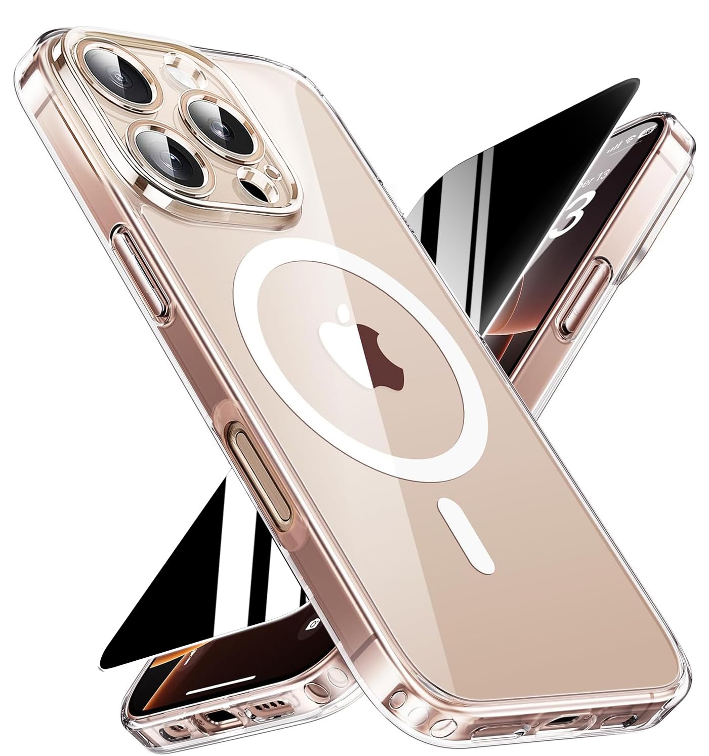 Magnetic for iPhone 16 Pro Max Clear Case with Privacy Screen Protector &amp; Full Camera Cover,[Non-Yellowing] Shockproof Clear Phone Case with MagSafe Women Girls for iPhone 16 ProMax