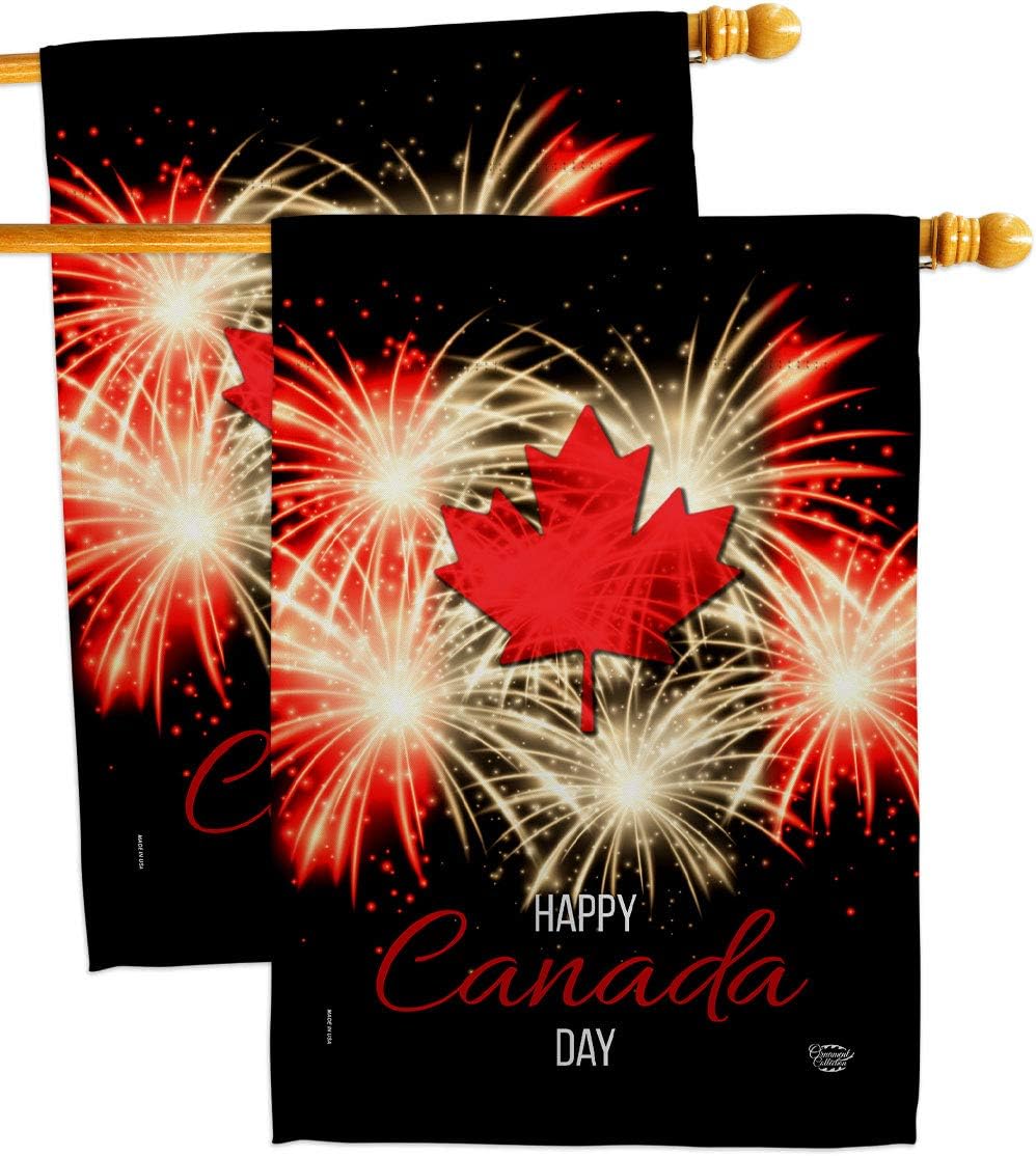 Firework Canada Day House Flag 2 pcs Pack Provinces Canadian Territories Region Country Particular Area Decoration Banner Small Garden Yard Gift Double-Sided, Made in USA