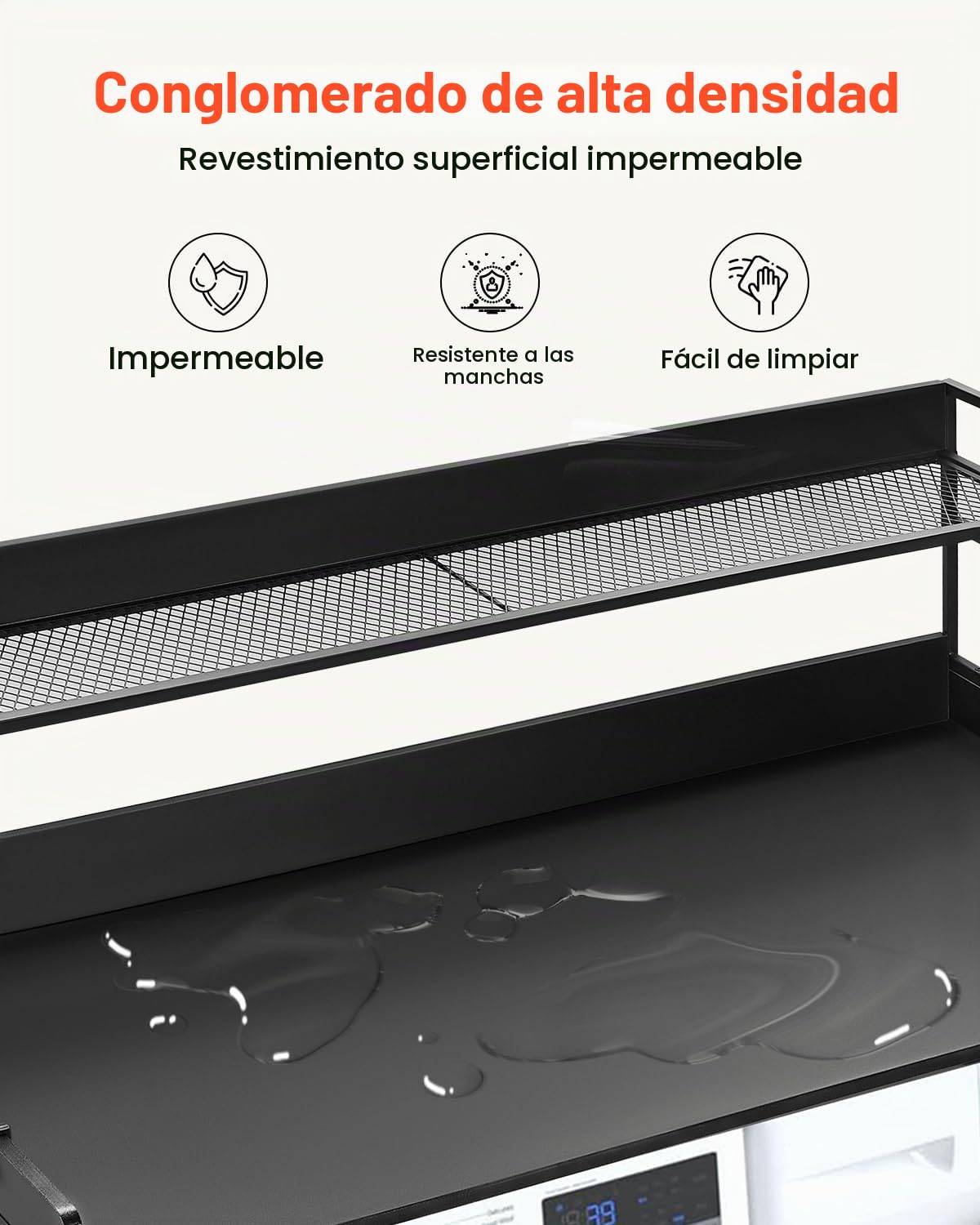 VEVOR Encimera para Lavadora y Secadora con Estante de 2 Niveles Encimera de Madera 137x70 cm para Lavadora y Secadora con Almohadillas Antideslizantes para Organización Almacenamiento, Negro