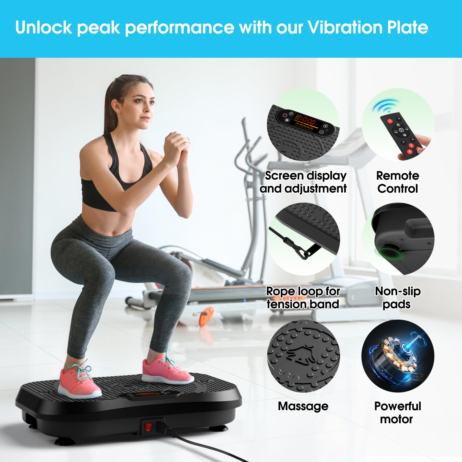 SoftGym Vibration Plate Exercise Machine for Lymphatic Drainage,Power Vibrate Stand Shake Board 450 Lbs Capacity Whole Body Workout Waver with Fitness Resistance Bands Weight Loss Gifts for Women Men
