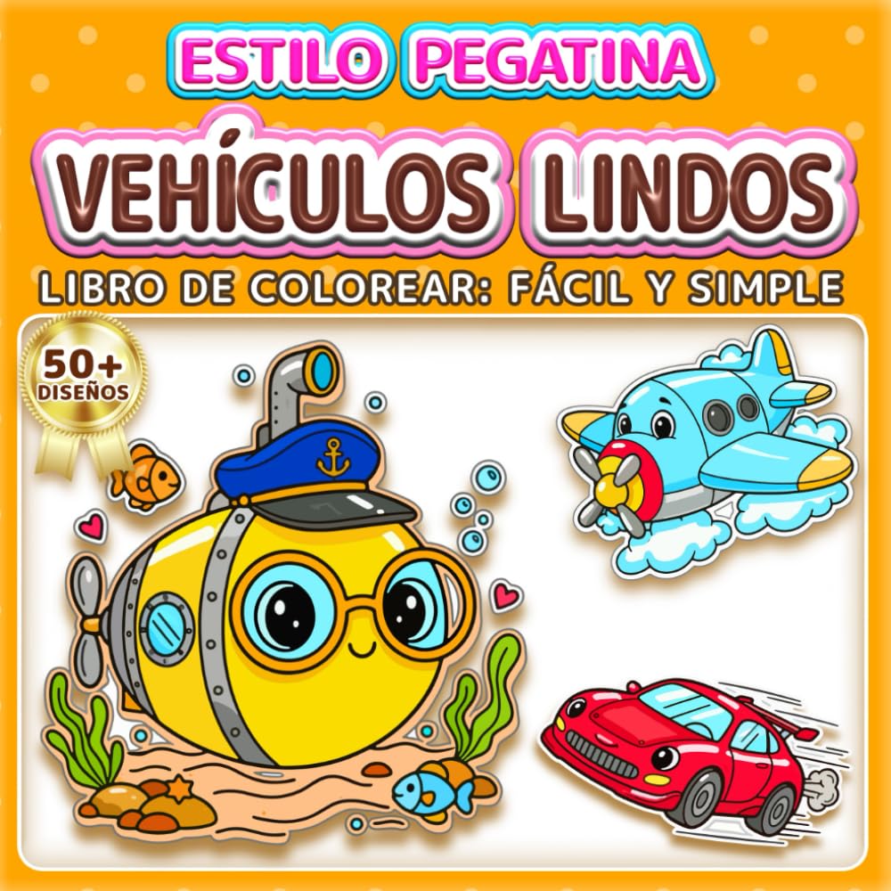 VEHÍCULOS LINDOS: LIBRO DE COLOREAR: FÁCIL Y SIMPLE - Más de 50 diseños estilo pegatina divertidos para niños, adultos y personas mayores. Alivio del ... (Libro de Colorear Estilo Pegatinas)