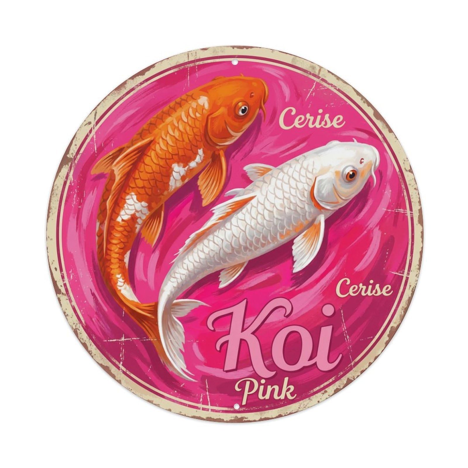 Koi Fish Cerise Pink Waters Bright Vibrant Bold Cheerful Metal Tin Sign