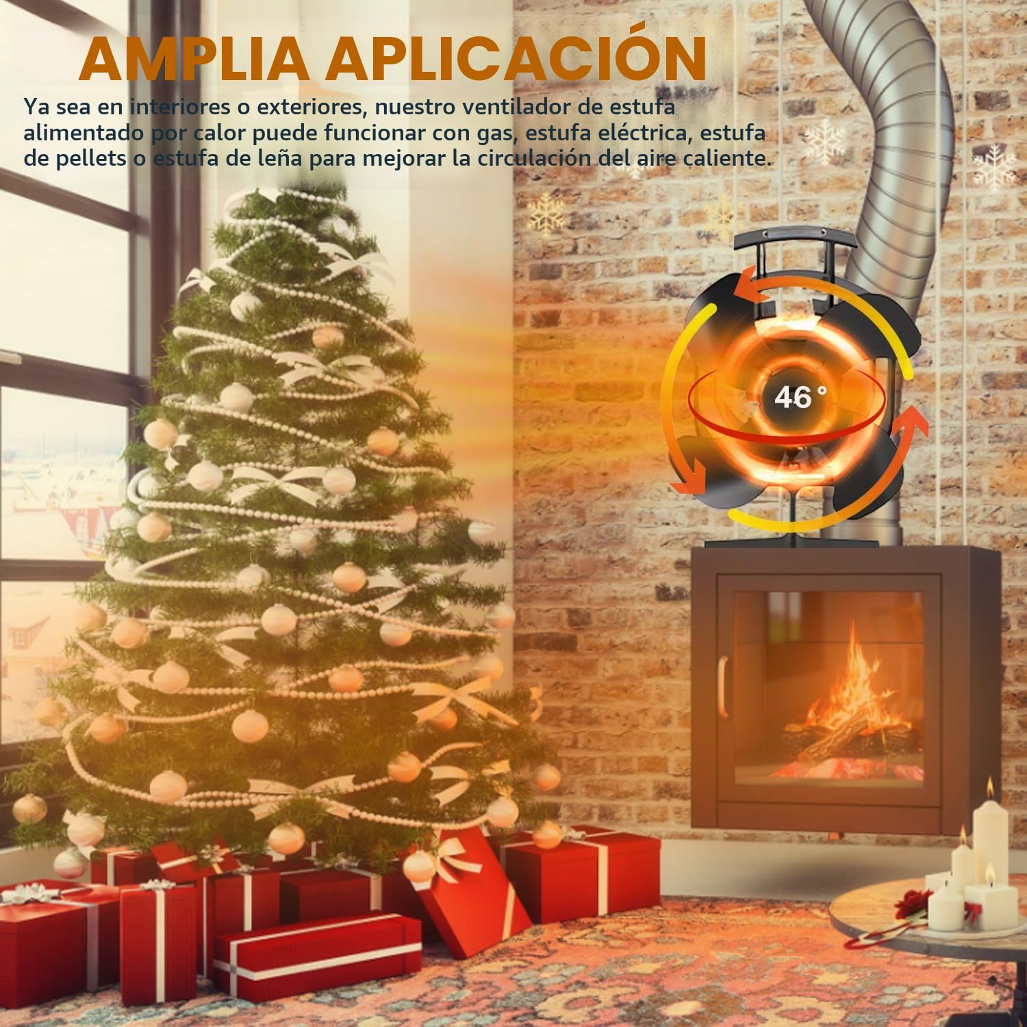 Ventilador de Chimenea, Ventilador de chimenea oscilante, 4 PáGinas Ventilador Para Estufa de Leña, Ventilador de estufa de lena silencioso, Ventilador no Eléctrico para Chimenea