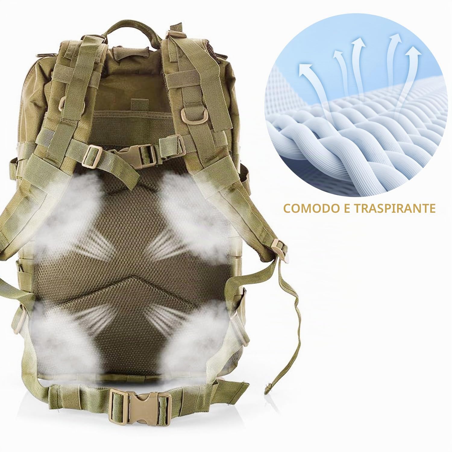 aiGear 45L Zaino Tattico Militare Grande Capacità Impermeabile Kaki | Zaino Trekking, Borsone da Viaggio per Uomo/Donna, per Sport all'aperto Trekking Escursioni Pesca Palestra Camping