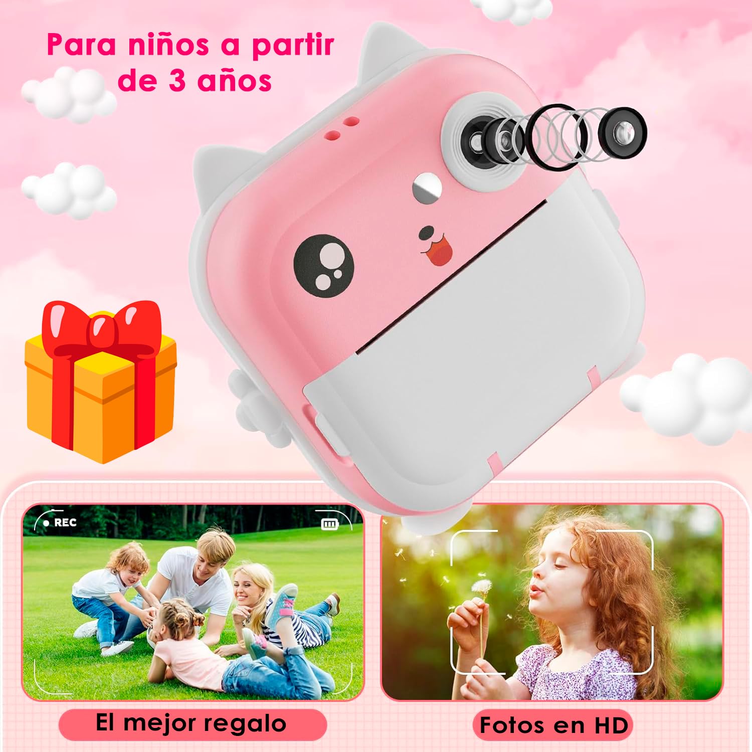 Cámara de Fotos Infantil, Cámara de Fotos Instantánea, Camara de Fotos Instantaneas Con 11 Rollos de Papel, Camara Fotos Instantaneas, Cámara Instantánea Para Niños, Camara Instanea Recargable
