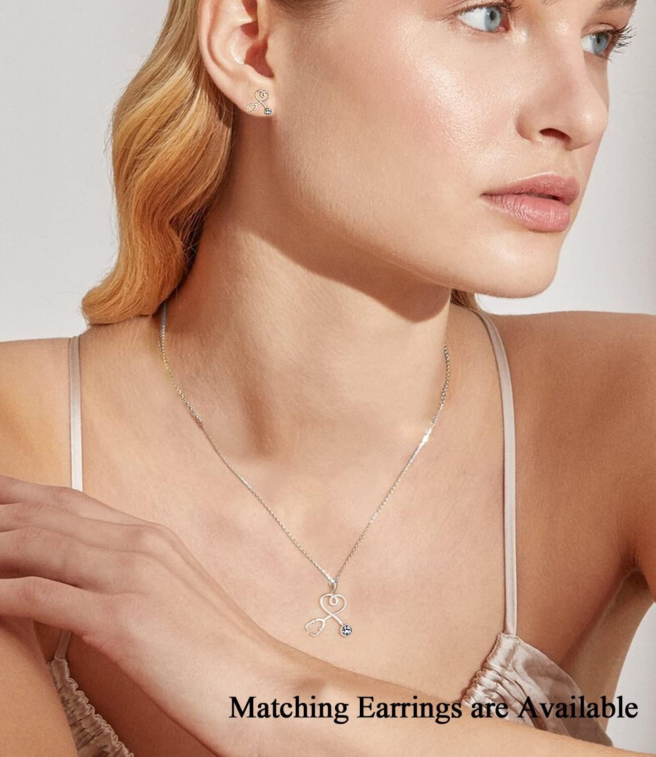 AOBOCO Collar Mujer Plata de Ley 925 con Colgante Corazon en Forma de Estetoscopio Joyería Regalo para Enfermero Médico Estudiantes de Medicina Esposa Amigos Cumpleaños