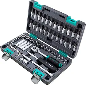 Stels Jogo de Ferramentas 57 Peças 1/4" - Aço Cromo Vanádio - Catraca 72 Dentes + Acessórios - Caixa Plástica Resistente - Ideal para Mecânica e Reparos Domésticos