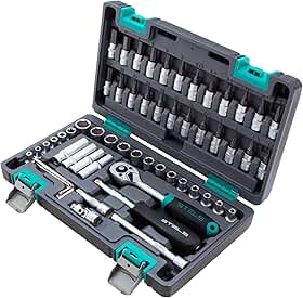 Stels Jogo de Ferramentas 57 Peças 1/4" - Aço Cromo Vanádio - Catraca 72 Dentes + Acessórios - Caixa Plástica Resistente - Ideal para Mecânica e Reparos Domésticos