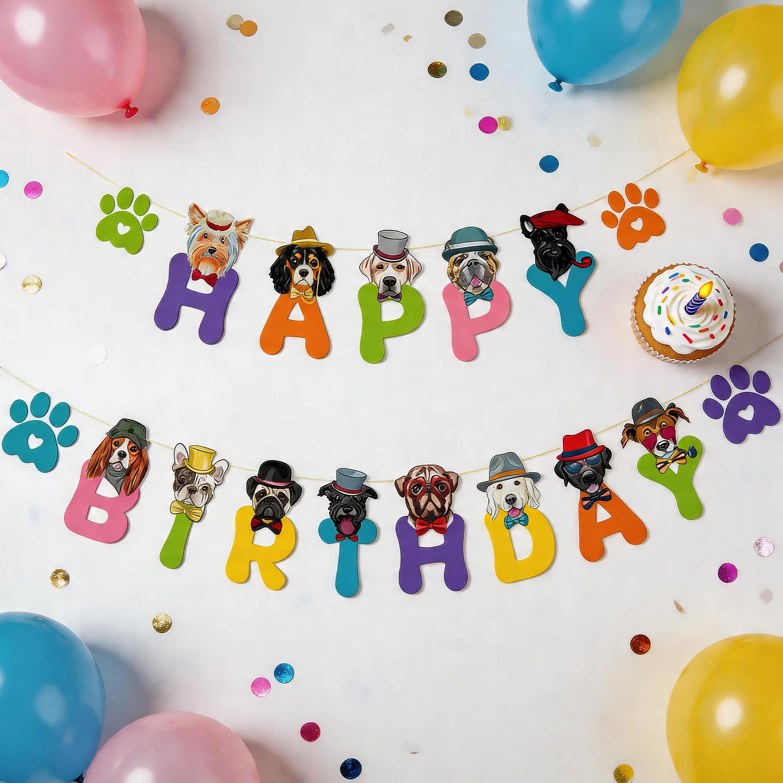 Dog Birthday Banner - Colorful Pet Party Decoration for Adult Birthday Celebration, Easy to Hang Dog Paw Design Banner for Home Decor