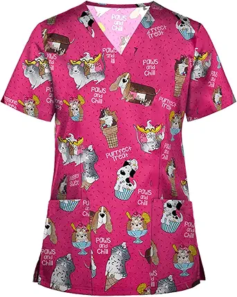 OIOLOYJM Printed Scrub Tops Women V Neck Short Sleeve Plus Size Scrubs for Womens Nursing Uniforms Shirts with Pockets