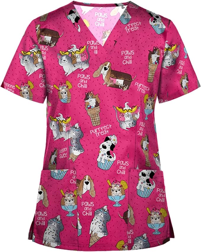 OIOLOYJM Printed Scrub Tops Women V Neck Short Sleeve Plus Size Scrubs for Womens Nursing Uniforms Shirts with Pockets