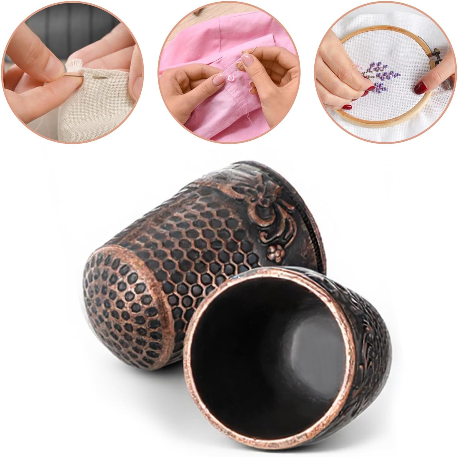 6 Pcs Sewing Thimble Metal Thimbles for Hand Sewing Finger Vintage Bronze Quilting Thimble Finger Protector DIY Knitting Needlework Tool Hand Craft Accessories