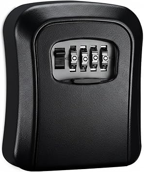 Key Safe Wall Mounted, Key Storage Lock Box, 4 Digit Combination Lockbox Aluminium Alloy Keys Box Wall mount Lock Box for Keys and Access Cards Black