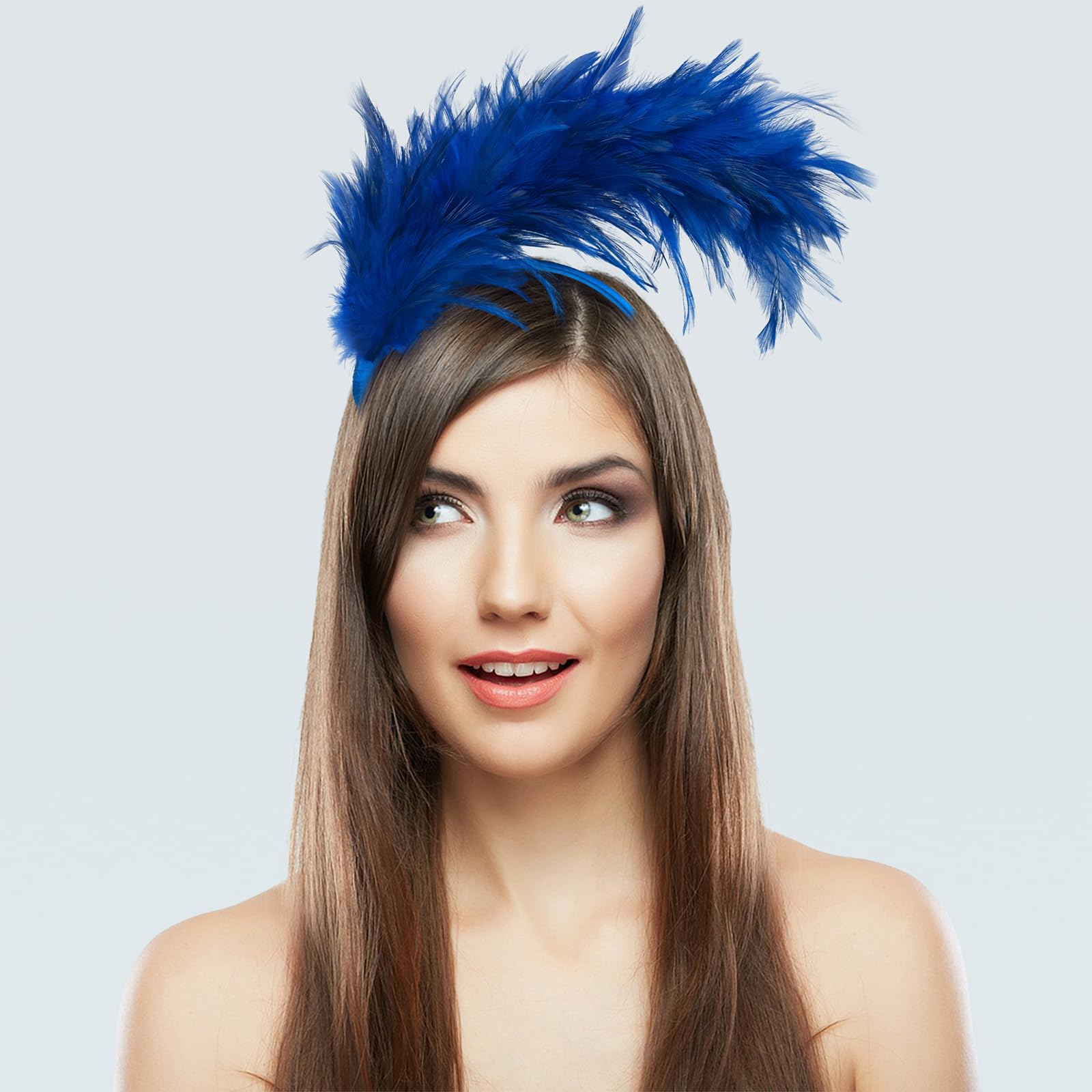 GHGMAO 1920s Feather Fascinator Headband for Women Derby Headpiece Gatsby Fascinator Hats Feathers for Cocktail Wedding Tea Party (Blue)