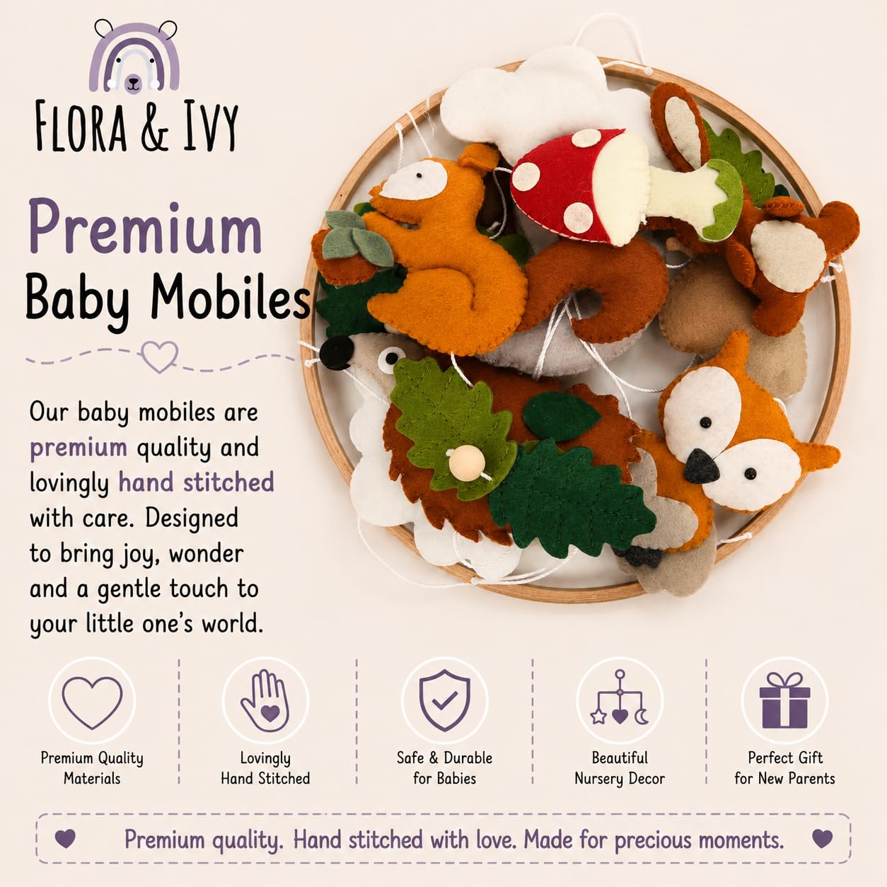 Woodland Mobile do łóżeczka dziecięcego – neutralny kolorowy las o wysokim kontraście mobilny do łóżeczka z leśnymi stworzeniami