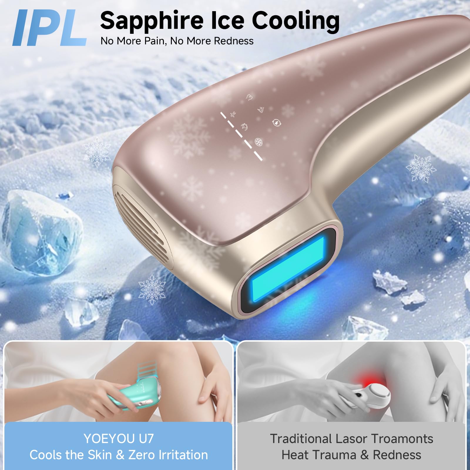 IPL Cold Hair Removal 冷却脱毛器 Amazon.com: Painless IPL Laser Hair Removal for Women & Men, 39°F