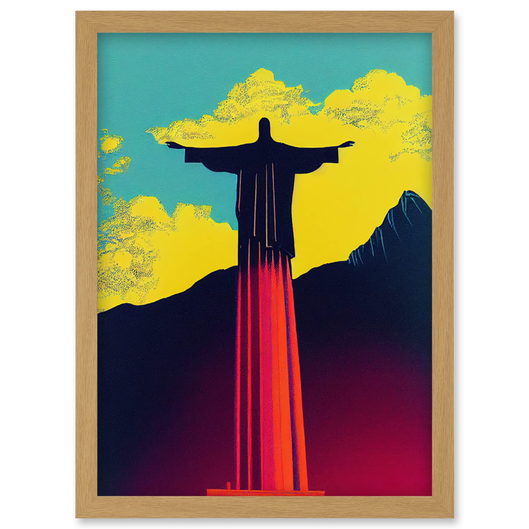 Wee Blue Coo Christ the Redeemer Rio Brazil Pop Art Artwork Framed Wall Art Print A4