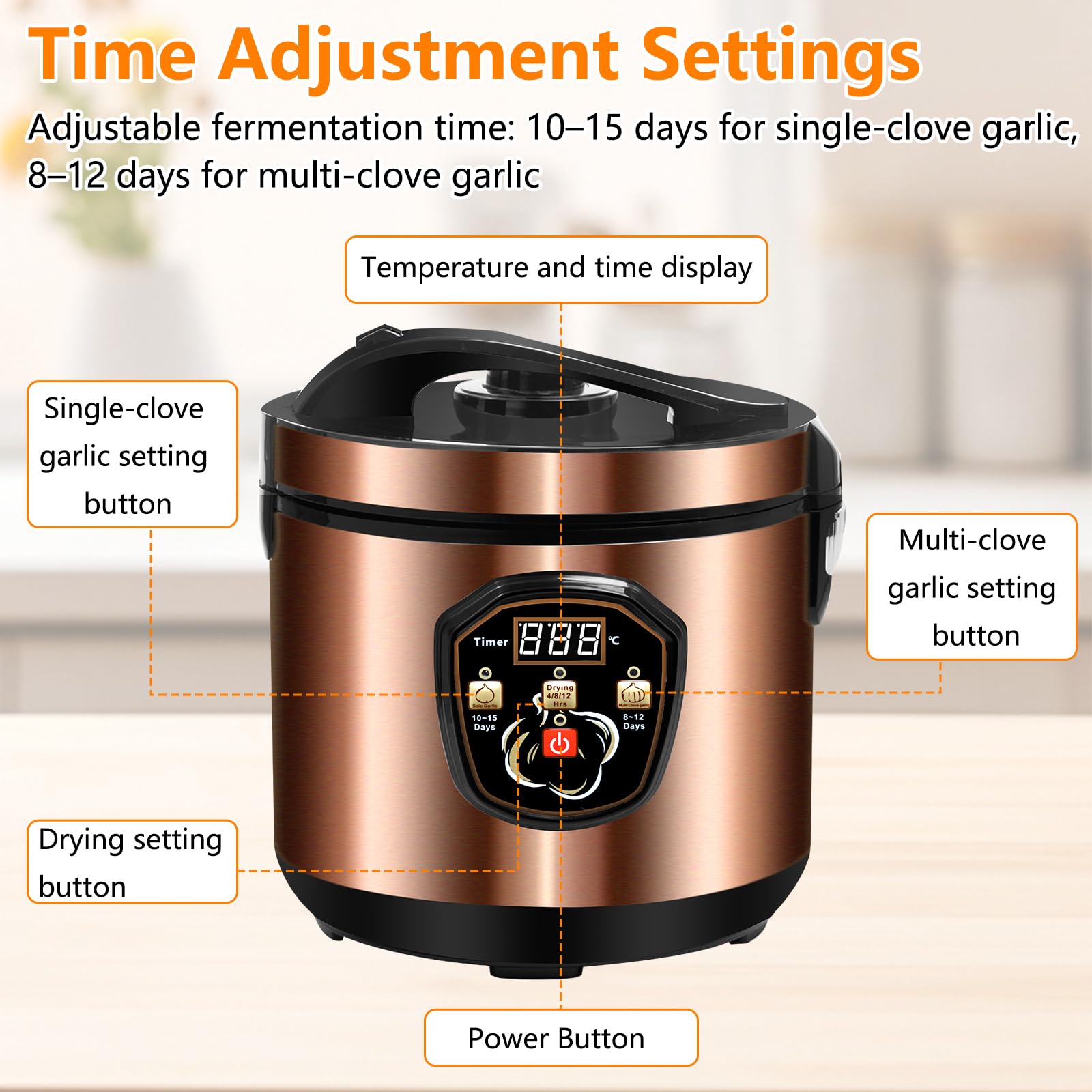 6L Schwarzer Knoblauch Fermenter mit Zeiteinstellung, 360° Konstanttemperaturheizung, Automatische Trocknung, Automatische Intelligente Steuerung Garlics Maker für schwarzen Knoblauch, Joghurt, Natto