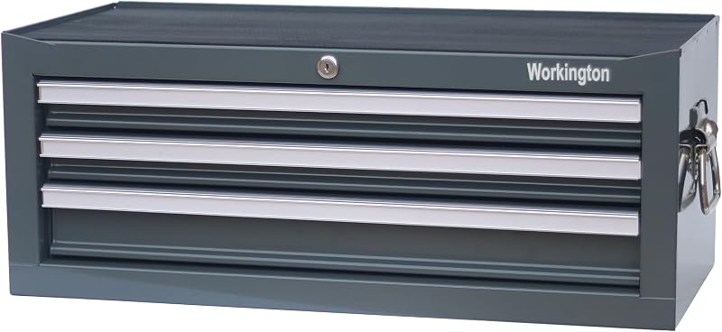 Industrial 3 Drawers Portable Metal Intermediate Box, 26" Middle Tool Chest Cabinet with Ball Bearing Drawer Slides, Steel Tool Storage Box Organizer 4009 Gray
