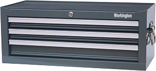 Industrial 3 Drawers Portable Metal Intermediate Box, 26" Middle Tool Chest Cabinet with Ball Bearing Drawer Slides, Steel Tool Storage Box Organizer 4009 Gray