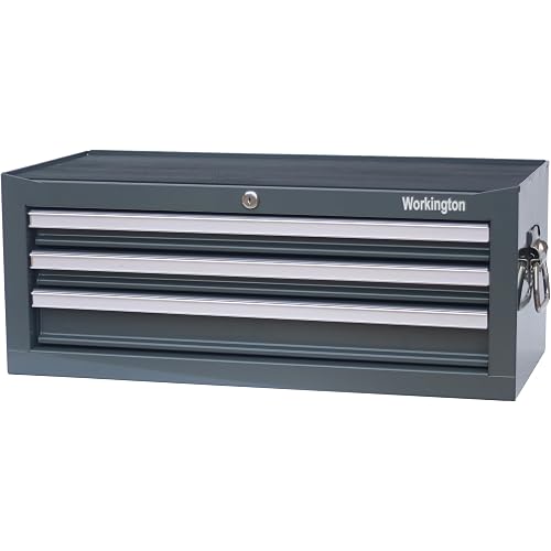 Workington Industrial 3 Drawers Portable Metal Intermediate Box, 26" Middle Tool Chest Cabinet with Ball Bearing Drawer Slides, Steel Tool Storage Box Organizer 4009 Gray