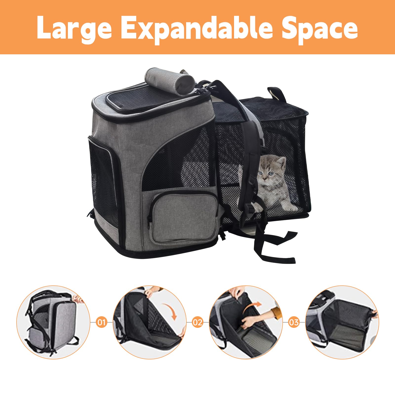 Mochila para mascotas, mochila para perros de hasta 10 kg, plegable y ampliable, caja de transporte para gatos, bolsa de transporte para gatos, caja para perros con 2 alfombrillas para gatos y perros