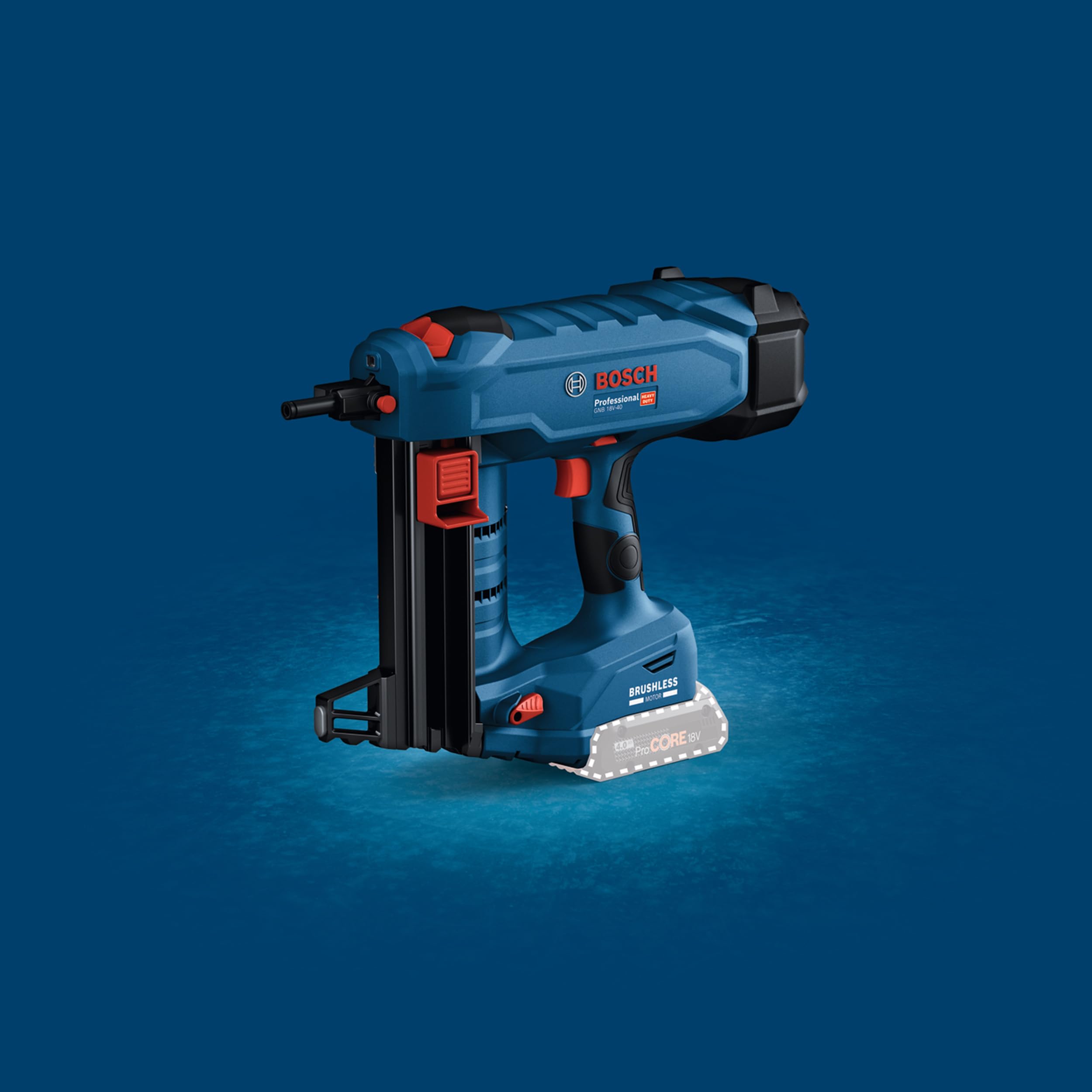 Bosch Professional 18V System Akku Betonnagler GNB 18V-40 (inkl. 2x Akku ProCORE 4.0Ah, Ladegerät GAL 18V-40, Ausdrückstift, Befestigungshaken, Standard-Mundstück, Magnet, XL-BOXX)