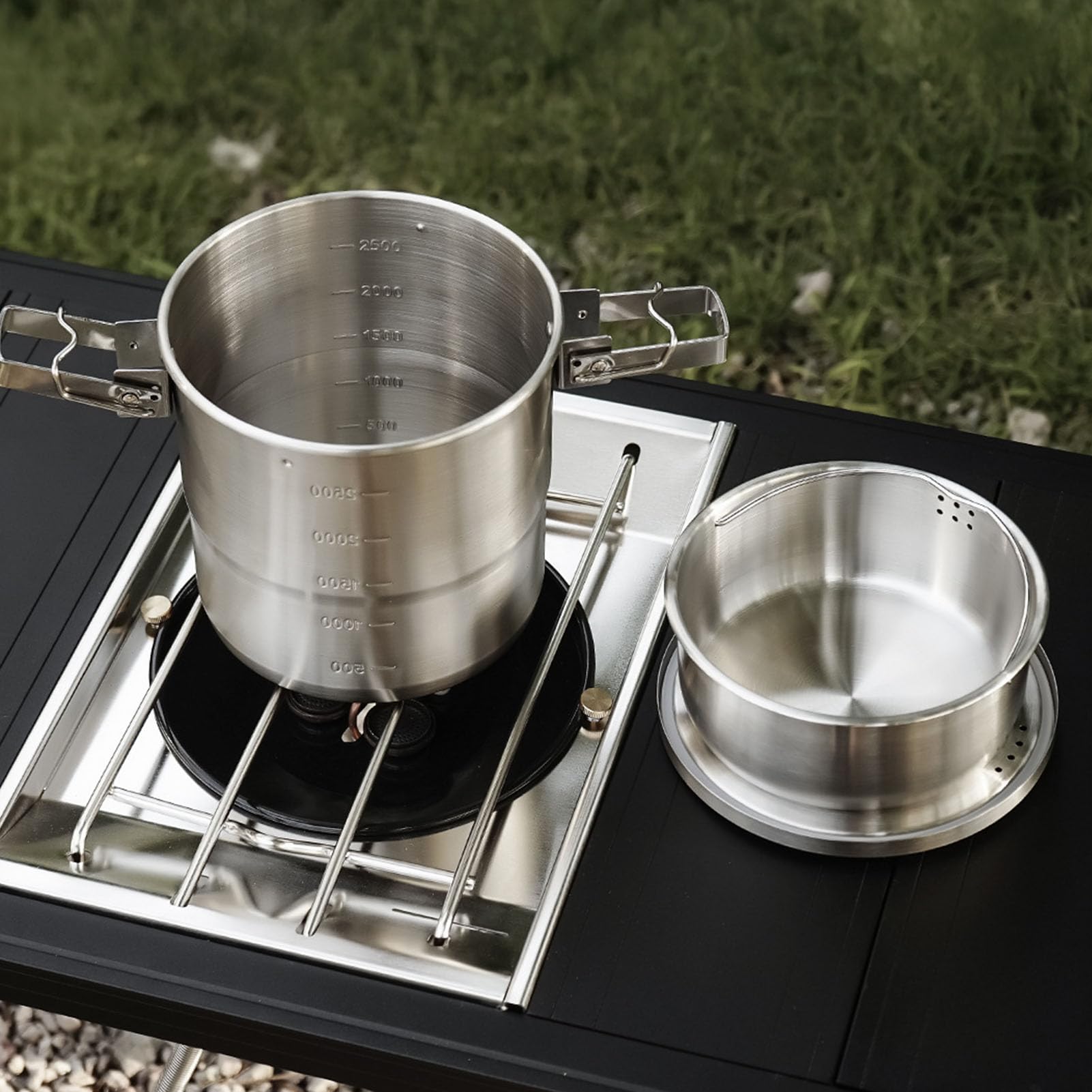 Pentola da Campeggio in Acciaio Inox 304, Set Utensili da | Pentole ultraleggere per zaino in spalla, pentola sospesa con treppiede, kit facile da pulire per escursionismo, bushcraft,