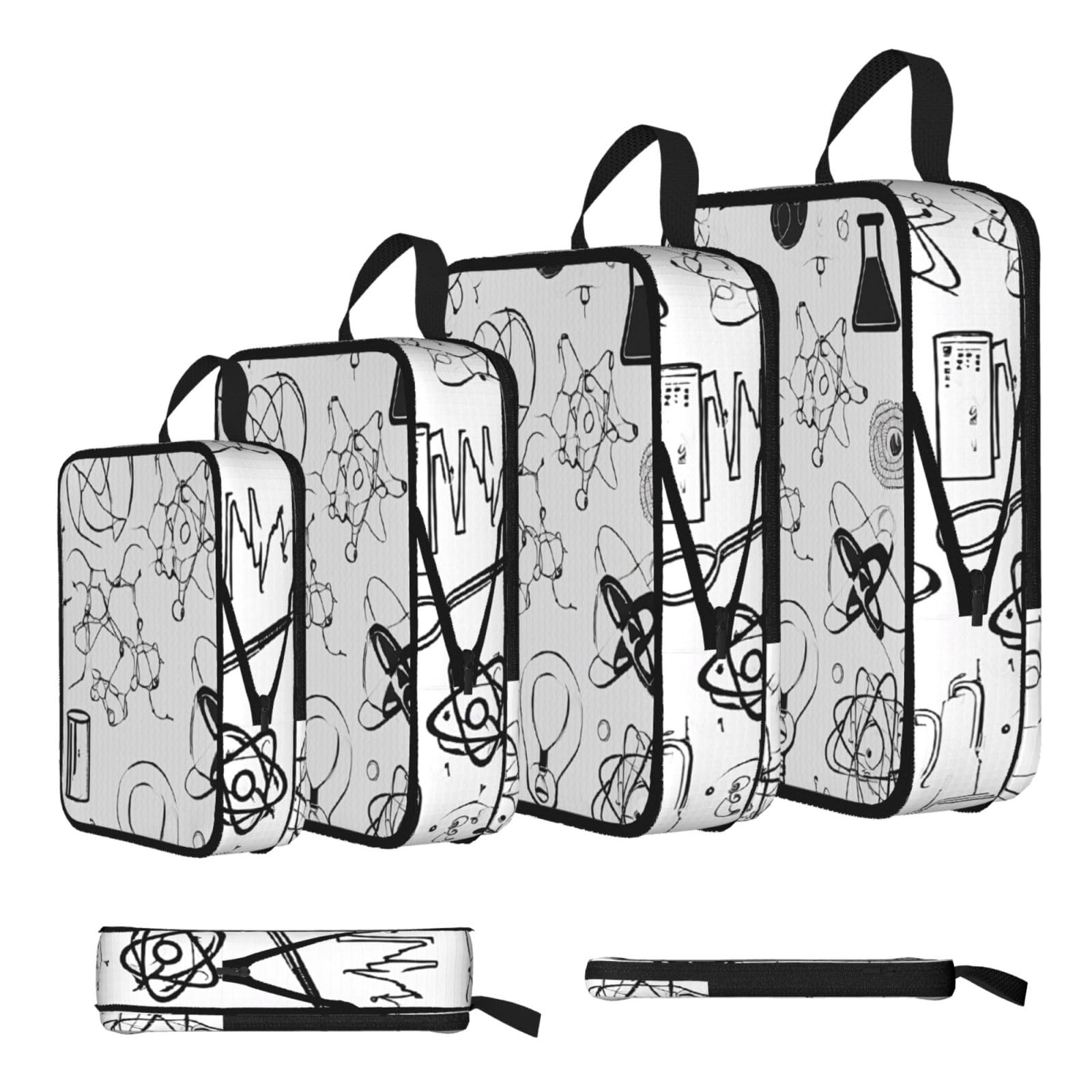 Ezdlowvba Black Chemistry Print Print Compression Packing Cubes 4-Piece Set With Multi- Compartment Travel Bag, Waterproof Suitcase Organiser Bags