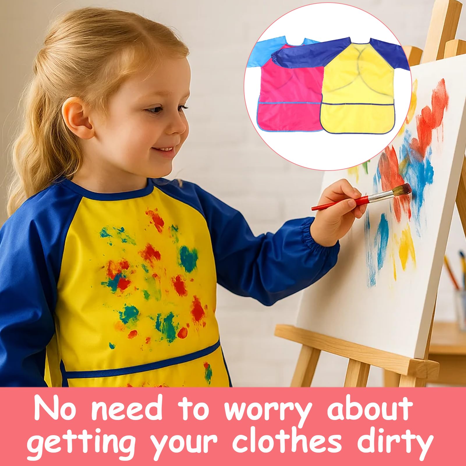 Dongnesi 6 Pack Childrens Aprons for Baking,Artist Costume Kids,Art Apron Kids For Age 2-5 Years Boys And Girls Play Apron,Kid s Aprons for Cooking Painting Baking (Yellow+Pink) - Image 4