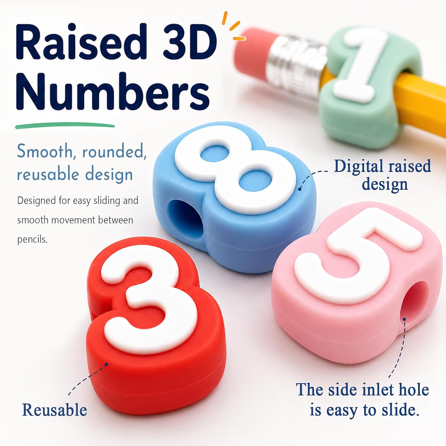 Numbered Pencil Toppers, 30/50 PCS, Reusable Classroom Labels and Identifiers, Cute 3D Pencil Charms for Teachers and Students, Classroom Organization & Supply Tracking(Numbers 1-30/Light Blue)