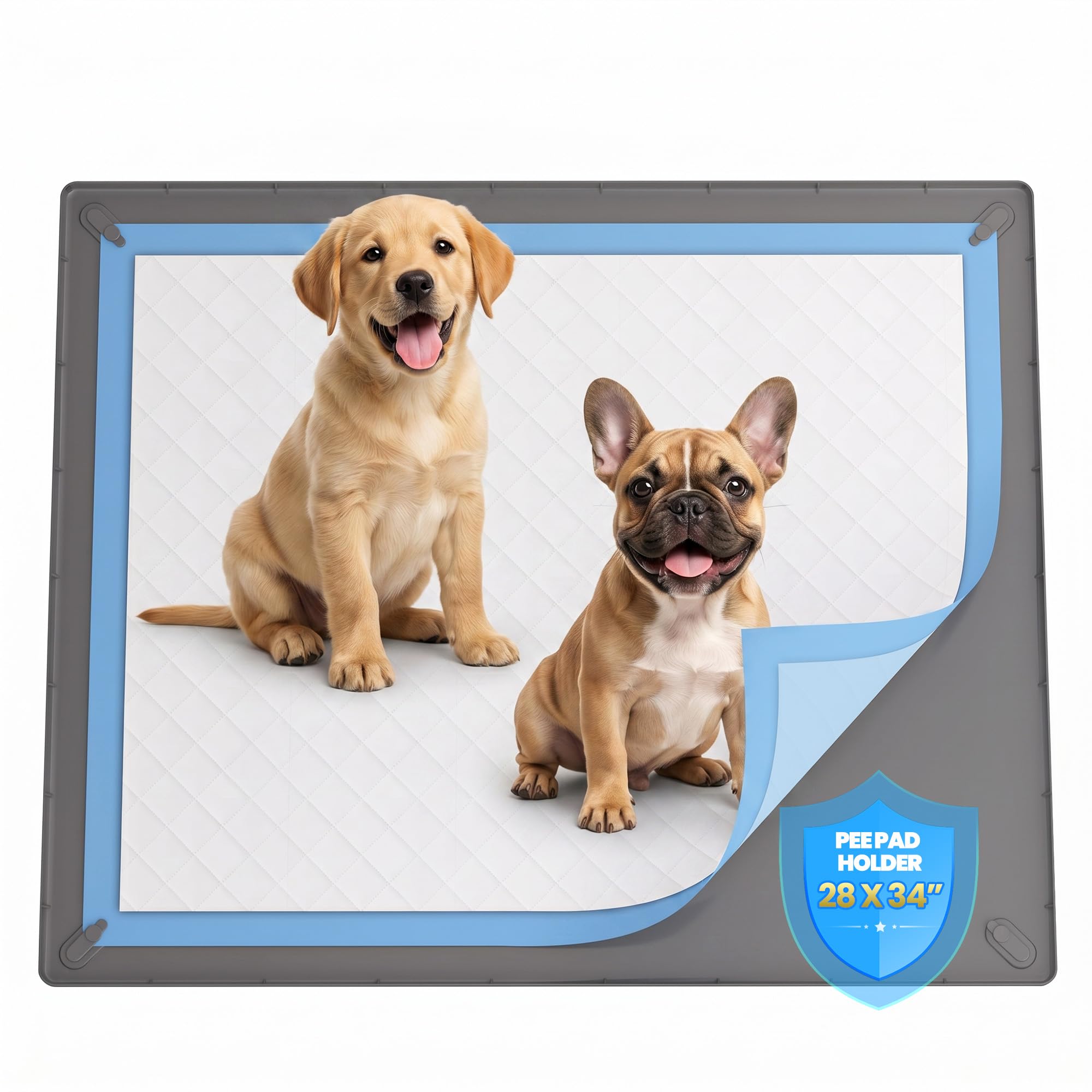 Kittyspout PIPI Matten für Hunde – rutschfeste Silikon-Unterlage mit 4 magnetischen Clips und Wasserdichten Rändern – Hundetoiletten-Tray für Stubenreinheit und Bodenschutz – 86 x 71 cm
