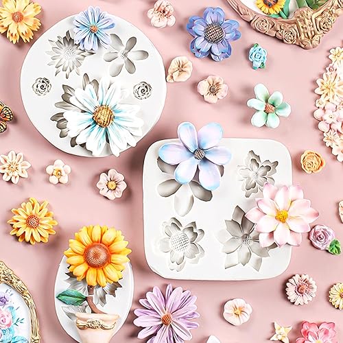 Miniatura 5 de KALAIEN Molde de silicona para fondant de girasol, 4 unidades, para decoración de pasteles, chocolate, caramelo, azúcar, bricolaje, pasta de goma de