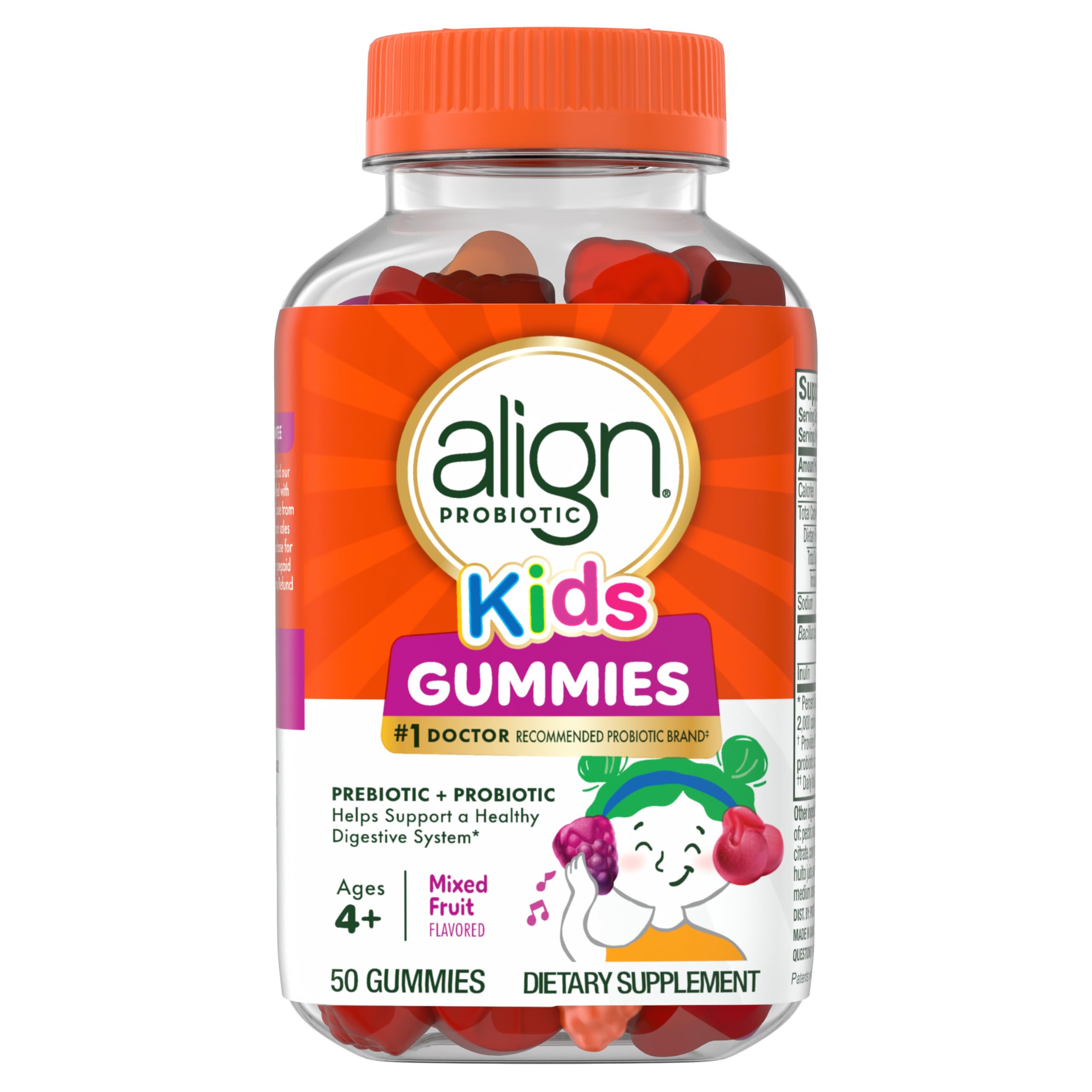 Align Probiotic, Kids Gummies, Prebiotic + Probiotic helps support a healthy digestive system*, #1 Doctor Recommended Probiotic Brand‡, 50 Gummies Packaging may vary