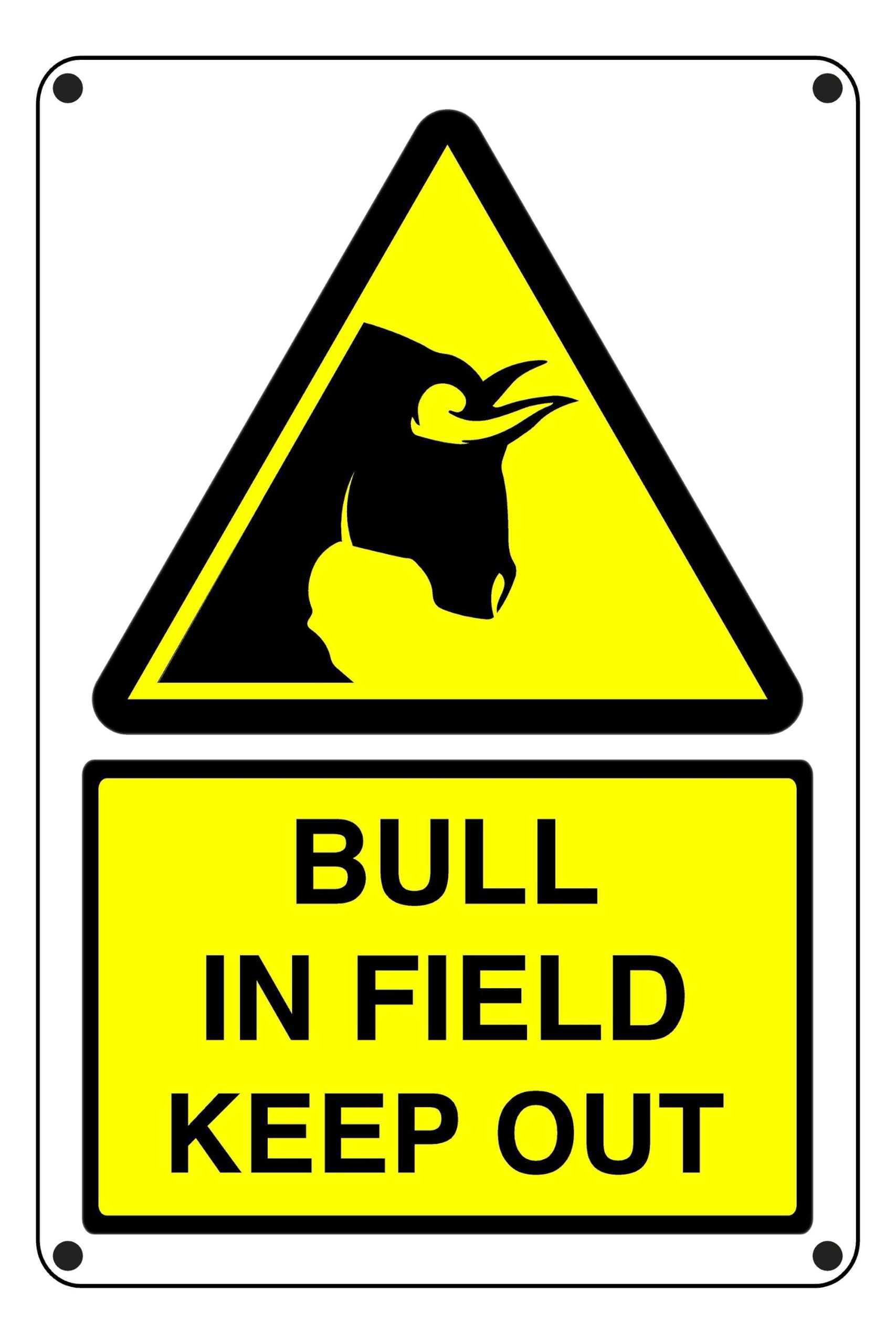 Bull In Field Keep Out - Sicherheitsschild - 3mm Aluminium Dibond für Innen/Außen (600mm x 400mm) 20m Sichtdistanz.