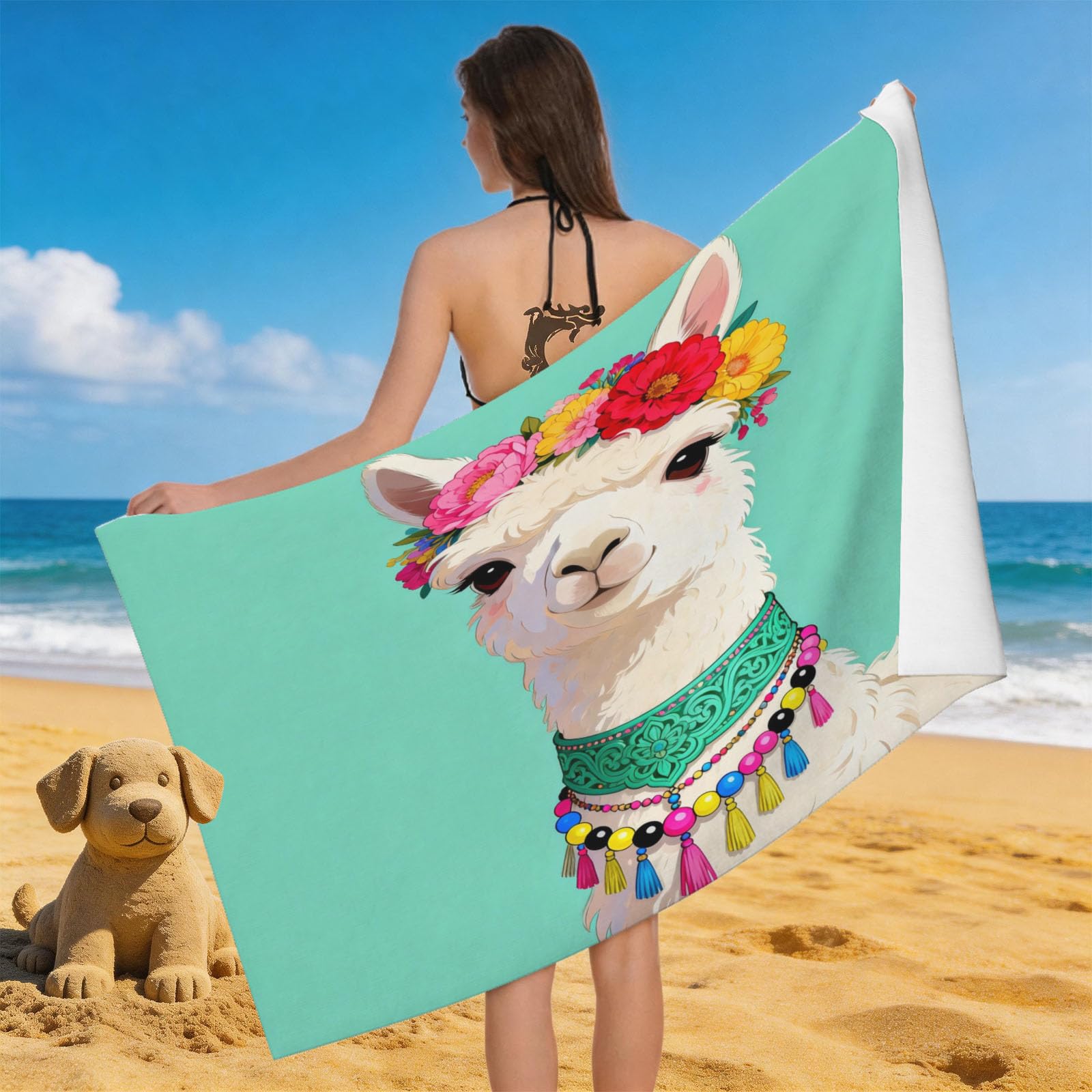 Leichong 3D Alpaca Beach Towel Microfiber Soft Quick Dry for Adults, Minimalistic Bath Towel Lightweight Soft Absorbent for Travel Swimming Pool Sports, 75 x 150 cm