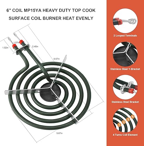 Miniatura 7 de Elemento de estufa de repuesto para quemador eléctrico Aman.a Whirlpool Ke.nmore, MP22YA, incluye 2 piezas MP21YA de 8 pulgadas y 2 piezas MP15YA de